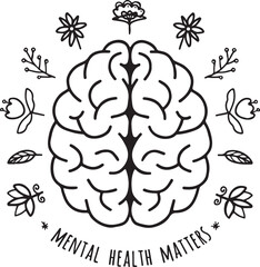 Mental health care hands protecting brain outline, wellness mind protection concept, psychology support illustration, stress prevention, healthcare safety and mindfulness therapy design vector