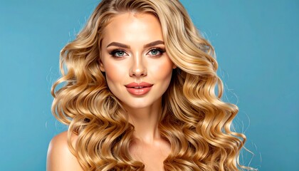 Woman with blonde curls, studio shot