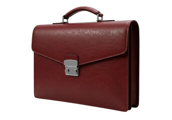 Isolated maroon leather briefcase ready for business meeting or international travel