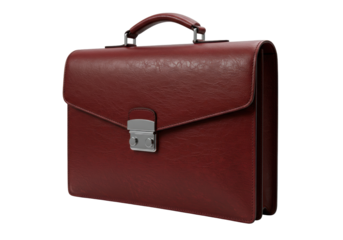 Isolated maroon leather briefcase ready for business meeting or international travel