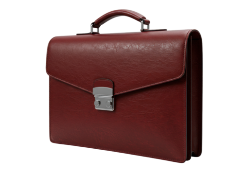 Isolated maroon leather briefcase ready for business meeting or international travel