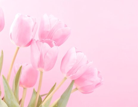 Delicate pink tulips on a soft pink background