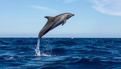 Dolphin's ballet: A graceful leap above the azure waves, Dolphin splendor: A marine mammal in a burst of oceanic exuberance