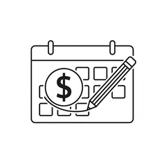 Calendar Icon with Pencil and Dollar Sign Marking Date in Simple Line Style