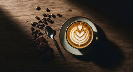 Fototapeta premium Latte Art and Dark Chocolate A delightful Coffee Time Indulgence