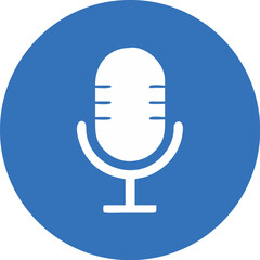 Microphone black color icon with blue circle simple flat style shape vector, Microphone icon. Speaker symbol vector