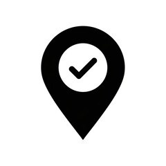 Black Location Pin Icon with Check Mark on White Background