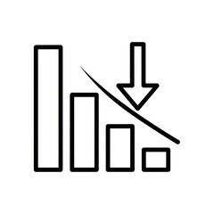 Declining Black Bar Chart with Downward Arrow on White Background