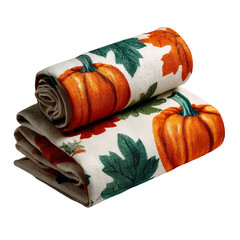 Cloth table runner with Thanksgiving pumpkin pattern isolated on transparent background for festive holiday home decoration
