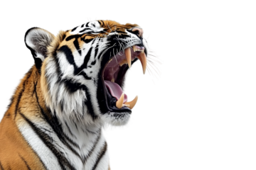 Wild Bengal tiger with powerful gaze isolated on transparent background
