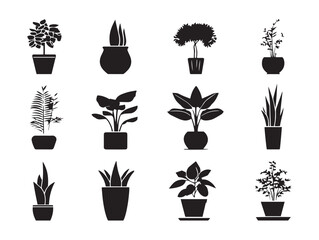 Indoor Plants silhouette icon vector illustration solid black home greenery