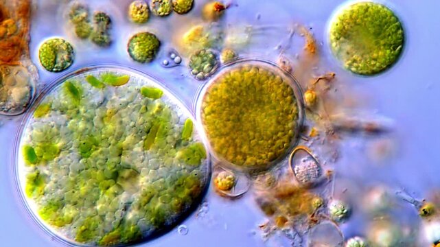 Green algae microorganism under DIC microscope 
