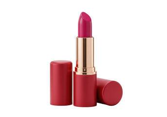 Obraz premium Isolated beauty shot of a red lipstick tube with the top off laying next to it, no background