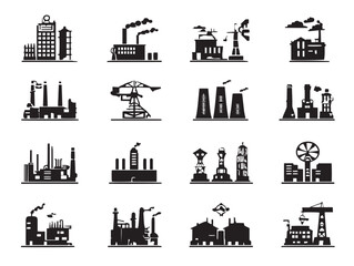 Obraz premium Industry silhouette icon vector illustration solid black industrial production and machinery