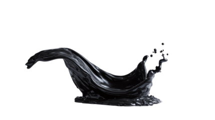 Stream of thick black liquid captured mid-splash with droplets and ripple motion