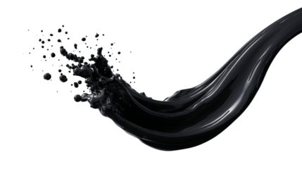 Long Arc of Glossy Black Liquid Splashing Isolated