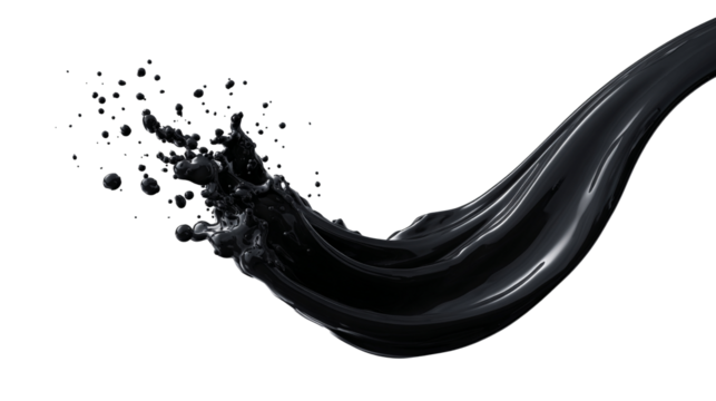 Long Arc of Glossy Black Liquid Splashing Isolated
