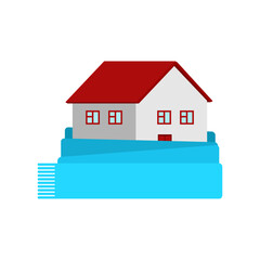 House wrapped in cozy warm scarf, symbolizing heating, energy efficiency, home comfort, winter insulation, eco warmth, and protection from cold.