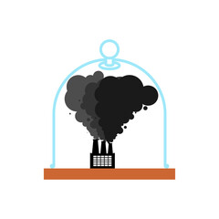 factory with smoke under a glass dome. Symbol of ecology, environment protection, pollution, and climate issues. Perfect for eco-projects, environmental campaigns, and sustainability concepts.