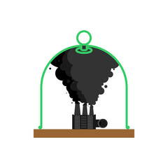factory under a glass dome with smoke, symbol of ecology, air pollution, and climate change. Perfect for environmental, science, and industrial projects.