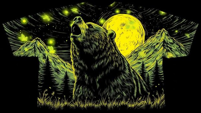 Bear roaring at night landscape