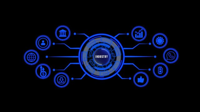 Industry manufacturing internet technology concept. a futuristic holographic advanced HUD circle platform Business on animated.4k Animation video.