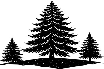 Vector art of winter landscape with christmas trees silhouette