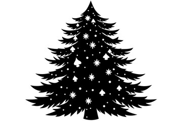Vector art of silhouette of christmas tree decorated with stars
