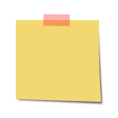 Pink sticky note paper with shadow and tape on white background