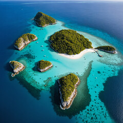 Photo Isolated island surrounded by turquoise water, drone Panorama