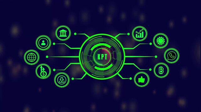 KPT Key Performance Indicator for new Business Concept. connections in different places on the map. Business, Technology, Internet and network .4k Animation video.