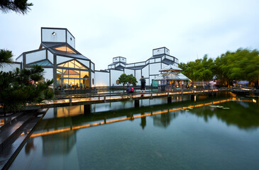 Suzhou Museum Suzhou-style architectural night view scenery, China