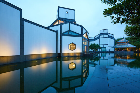 Suzhou Museum Suzhou-style architectural night view scenery, China