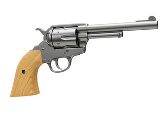 Isolated vintage western six-shooter revolver pistol, classic firearm for target shooting