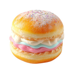 Creamfilled donut with sprinkles, and pastry.
