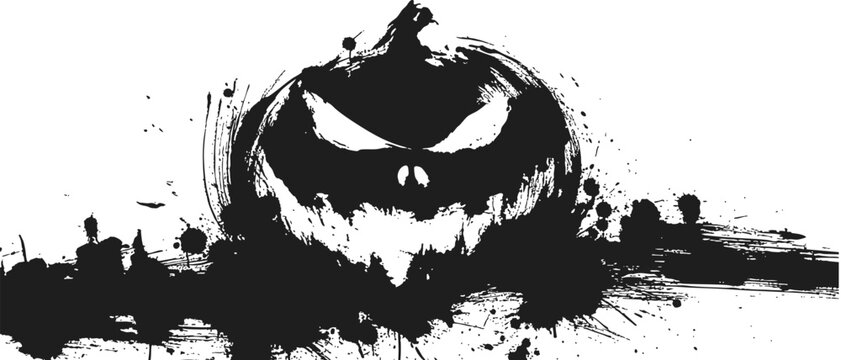 Ink brush style jack o lantern halloween pumpkin grunge painting