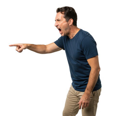 Angry man pointing and yelling isolated on transparent background