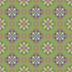 Seamless mosaic floral pattern with under light green background