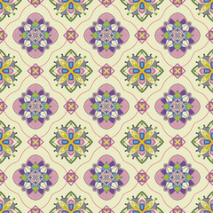 Seamless mosaic floral pattern with under beige background