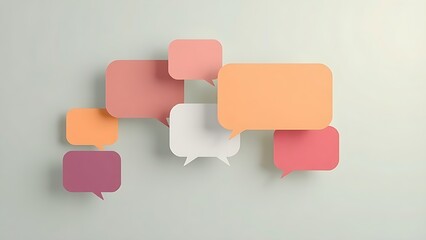 Minimalist speech bubbles floating on a gradient background, representing communication and ideas.