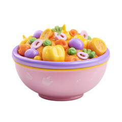 Colorful Veggie Bowl with Kids Food, and 3D Render.