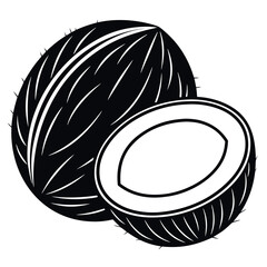 Black Colour coconut Vector Illustration, Solid White Background (2).eps