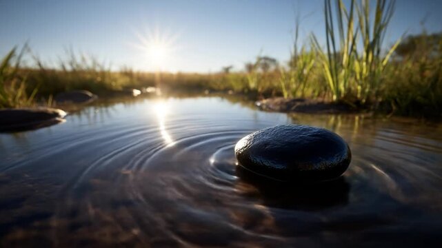 Stone in shallow pond