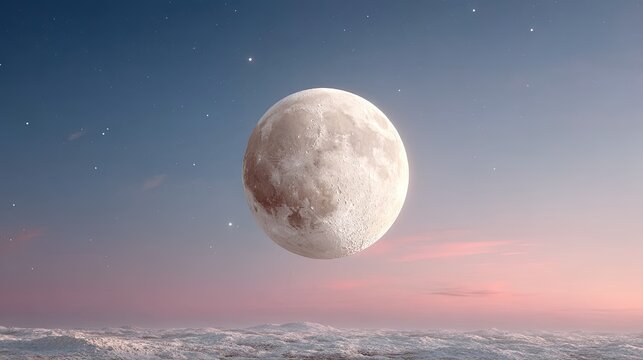 Pixelated Full Moon in Glowing Night Sky over Snowy Landscape in Cinematic HDR - Powered by Adobe