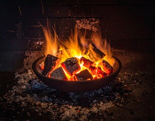 Fiery coals in a dark hearth
