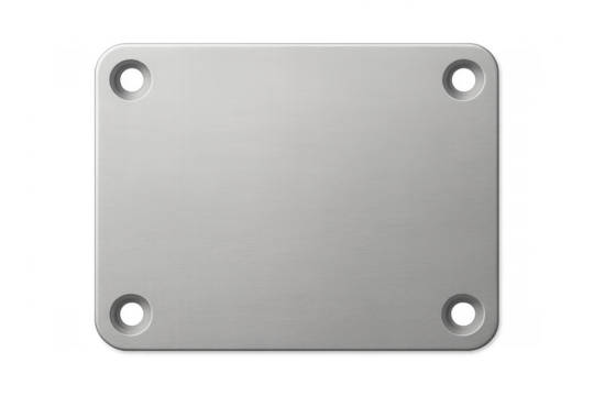 Brushed metal plate with holes on transparent background