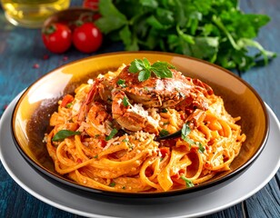 Delicious crab pasta dish on a plate