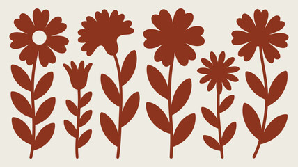 Obraz premium Charming minimalist floral silhouettes in warm terracotta create a modern, organic aesthetic perfect for stylish home decor and branding projects.