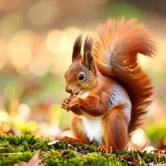 Adorable red squirrel eating