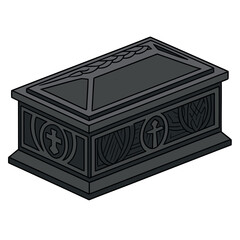 Solid Black Casket of Ancient Winters Silhouette with Norse Carvings on White Background (2).eps